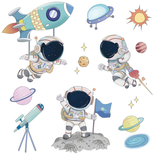 墙贴太空宇航飞行员贴画卡通儿童房贴纸幼儿园教室装饰布置-5