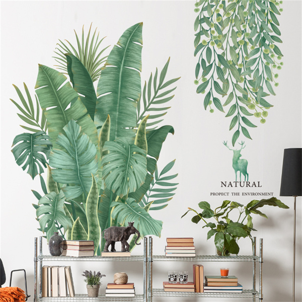 芭蕉叶植物PVC墙贴清新INS贴纸卧室背景墙壁画客厅踢脚线-2