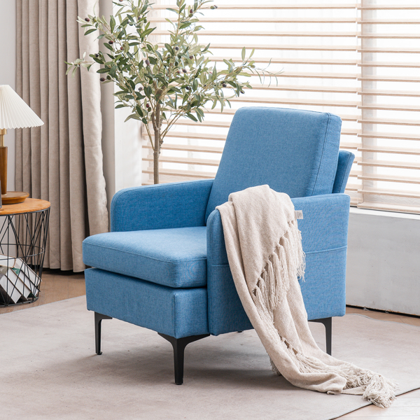 方形  实木框架窄扶手 铁脚 麻布 蓝色 室内休闲椅 N101-19