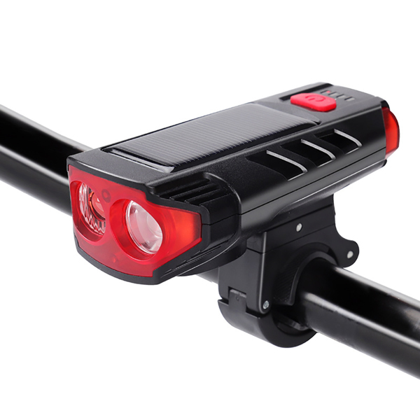 (带电)新款太阳能自行车前灯USB充电喇叭车灯