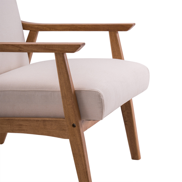 简约单人沙发椅 实木 软包 米白色 室内休闲椅 复古风 N101-17