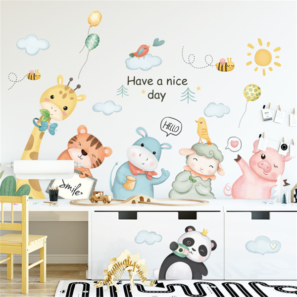 可移除墙贴纸自带胶卡通动物可爱背景墙儿童房间卧室教室布置装饰-4