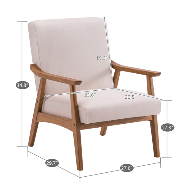 简约单人沙发椅 实木 软包 米白色 室内休闲椅 复古风 N101-4
