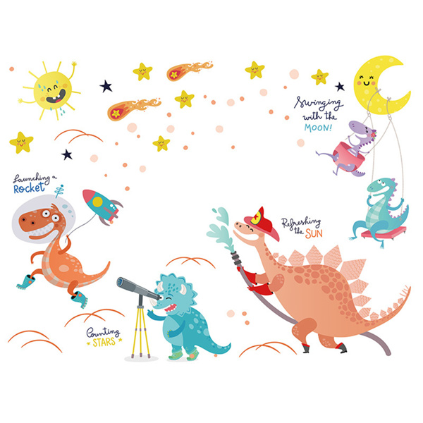 卡通恐龙墙贴可爱动物自粘墙壁贴纸防水幼儿园教室墙装饰-5