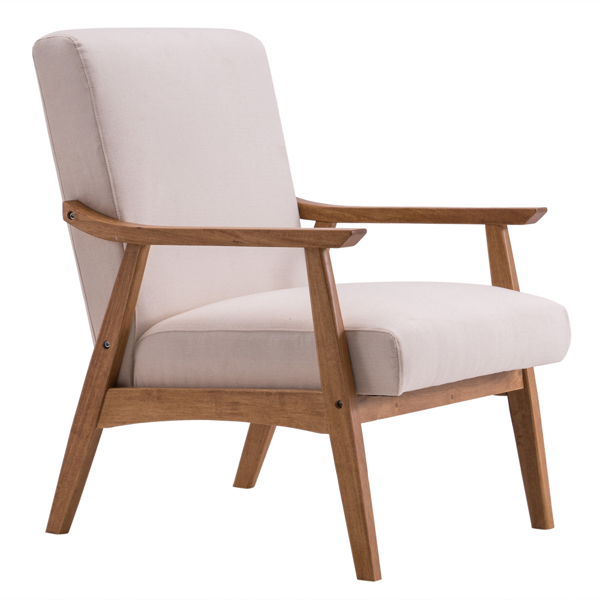 简约单人沙发椅 实木 软包 米白色 室内休闲椅 复古风 N101-13