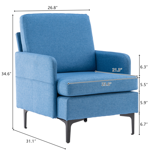 方形  实木框架窄扶手 铁脚 麻布 蓝色 室内休闲椅 N101-3