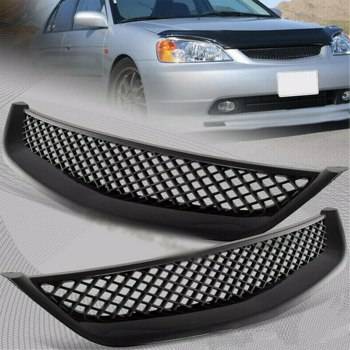 LEAVAN 思域塑料格栅  Mesh Hood Front Bumper Grille Guard Compatible with 2001-2003 Honda Civic 7th Gen JDM Type-R Style ABS Plastic Grill Black
