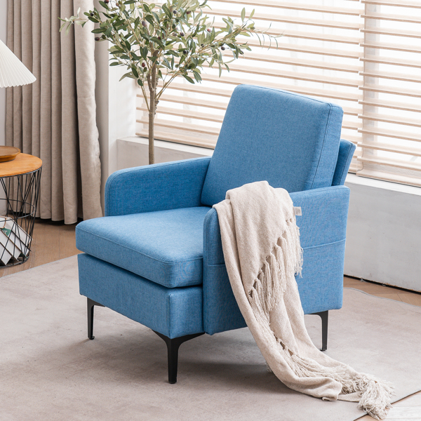 方形  实木框架窄扶手 铁脚 麻布 蓝色 室内休闲椅 N101-20