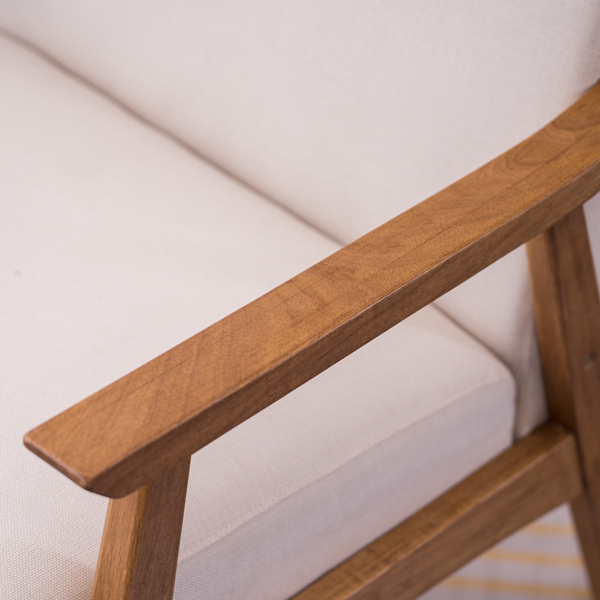 简约单人沙发椅 实木 软包 米白色 室内休闲椅 复古风 N101-29