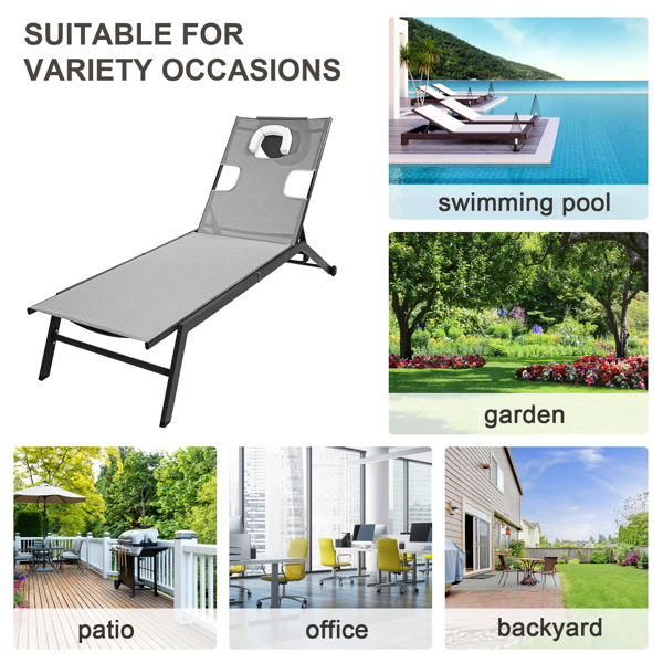 带可调节靠背和轮子的花园太阳椅，户外躺椅，用于庭院花园露营海滩休闲的户外太阳床-7