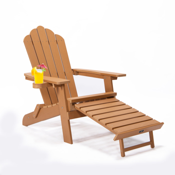 TALE 折叠阿迪朗达克椅，带拉出式奥斯曼，带杯架，超大，聚乙烯木材，适用于露台甲板花园、后院家具，易于安装。黄色。禁止在亚马逊上销售