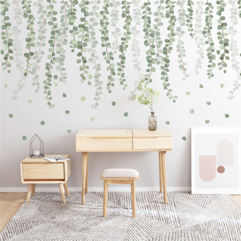 北欧简约墙贴小清新绿叶踢脚线顶角线植物自粘纸墙壁纸
