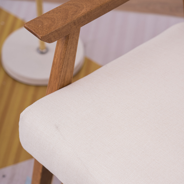 简约单人沙发椅 实木 软包 米白色 室内休闲椅 复古风 N101-27