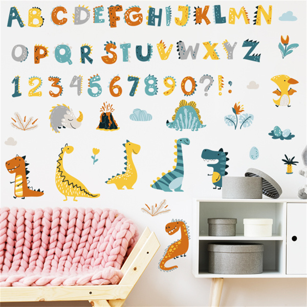 幼儿园男孩恐龙字母贴纸儿童房装饰贴早教数字贴画自由组合墙贴-5