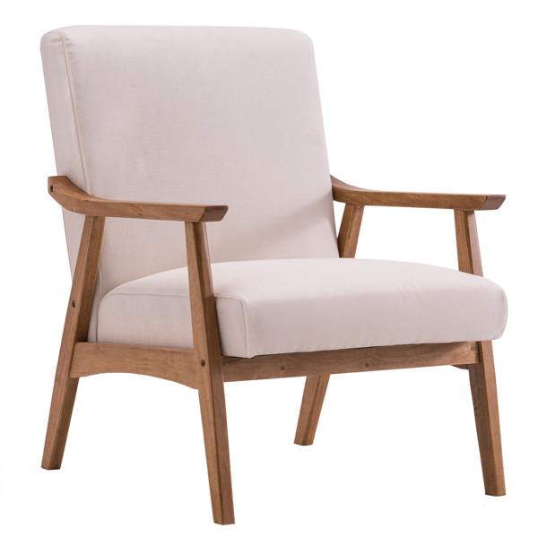 简约单人沙发椅 实木 软包 米白色 室内休闲椅 复古风 N101-5