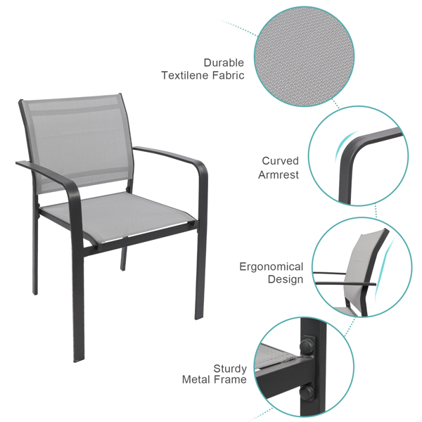 4把花园餐椅，室内外堆叠椅，符合人体工程学的扶手椅，适用于庭院花园餐厅（无桌子）-8