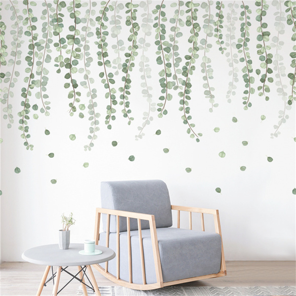 北欧简约墙贴小清新绿叶踢脚线顶角线植物自粘纸墙壁纸-3