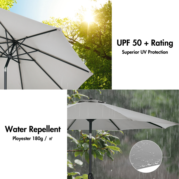  2.7米灰色花园遮阳伞，庭院遮阳伞，倾斜遮阳伞，防紫外线50+，铝杆，适用于游泳池，花园，任何户外空间