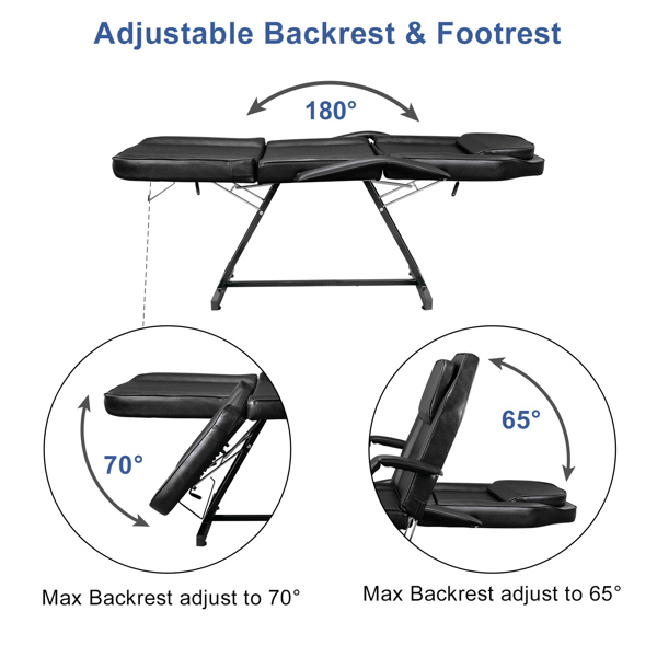 PVC皮铁框架 73in 靠背腿角度可调 带小凳 美容床 黑色 HZ015 N001-19