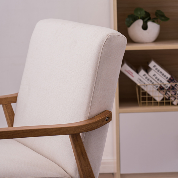 简约单人沙发椅 实木 软包 米白色 室内休闲椅 复古风 N101-35