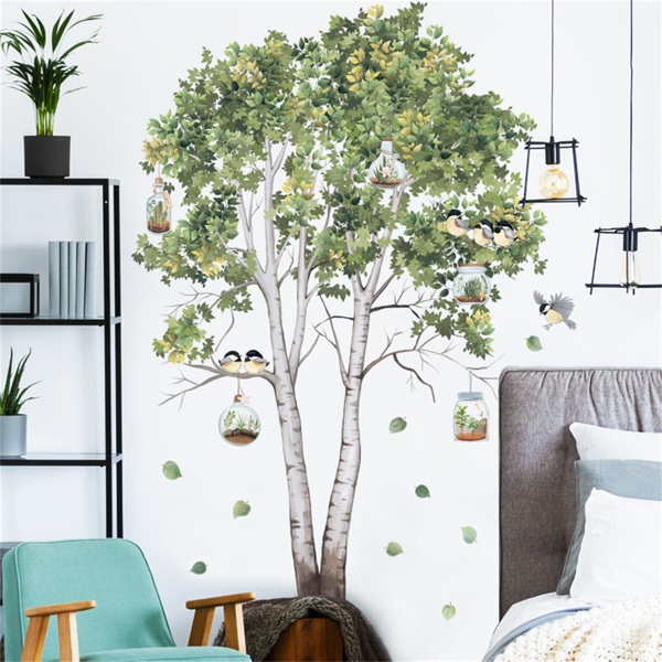 居室背景桦树贴纸清新植物墙壁贴纸卧室沙发背景墙面装饰墙贴画-3