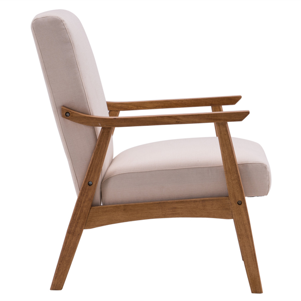 简约单人沙发椅 实木 软包 米白色 室内休闲椅 复古风 N101-15