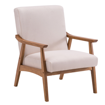 简约单人沙发椅 实木 软包 米白色 室内休闲椅 复古风 N101
