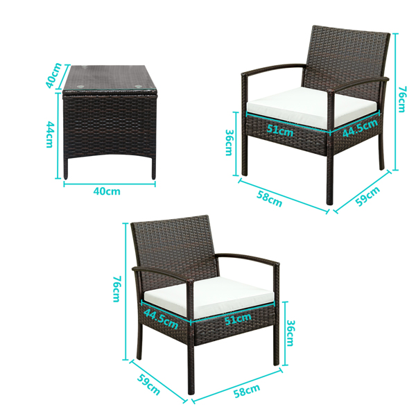 OUTVITA 2pcs单人椅和1pc茶几 铁框架 扶手镂空 棕色渐变 编藤三件套 欧洲 N001-15