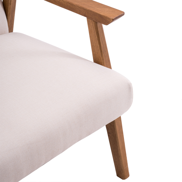 简约单人沙发椅 实木 软包 米白色 室内休闲椅 复古风 N101-6