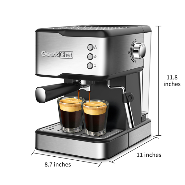 【周末无法发货，谨慎下单】20 巴浓缩咖啡机，950W 可拆卸起泡喷嘴，1.5L 可拆卸透明水箱咖啡机，适用于浓缩咖啡、卡布奇诺、拿铁、玛奇朵、家用咖啡师（亚马逊禁止销售）-7