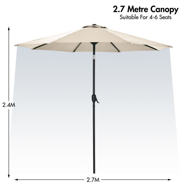 2.7米棕色花园遮阳伞，庭院遮阳伞，倾斜遮阳伞，防紫外线50+，铝杆，适用于游泳池，花园，任何户外空间