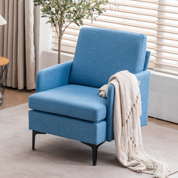 方形  实木框架窄扶手 铁脚 麻布 蓝色 室内休闲椅 N101-16