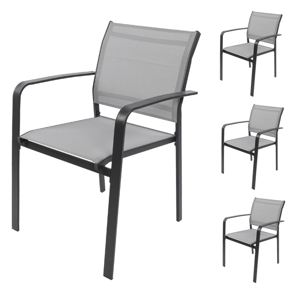 4把花园餐椅，室内外堆叠椅，符合人体工程学的扶手椅，适用于庭院花园餐厅（无桌子）-4