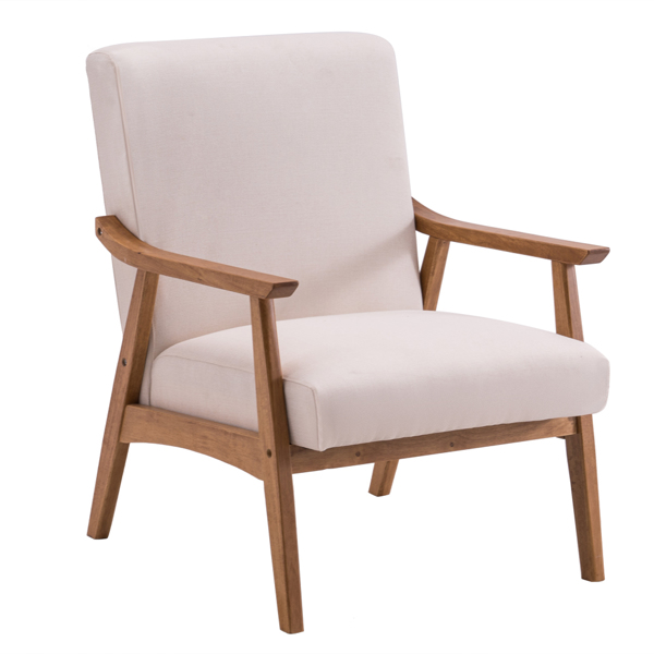 简约单人沙发椅 实木 软包 米白色 室内休闲椅 复古风 N101-1
