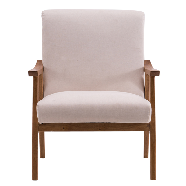 简约单人沙发椅 实木 软包 米白色 室内休闲椅 复古风 N101-2