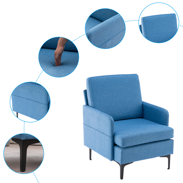 方形  实木框架窄扶手 铁脚 麻布 蓝色 室内休闲椅 N101-12