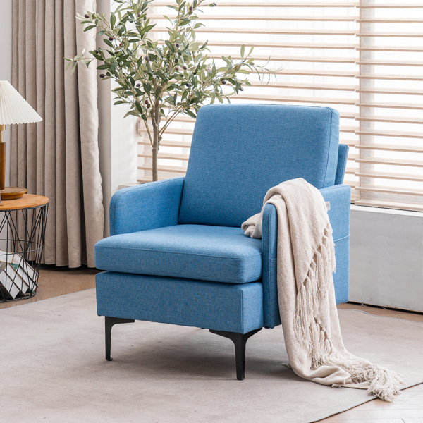方形  实木框架窄扶手 铁脚 麻布 蓝色 室内休闲椅 N101-15