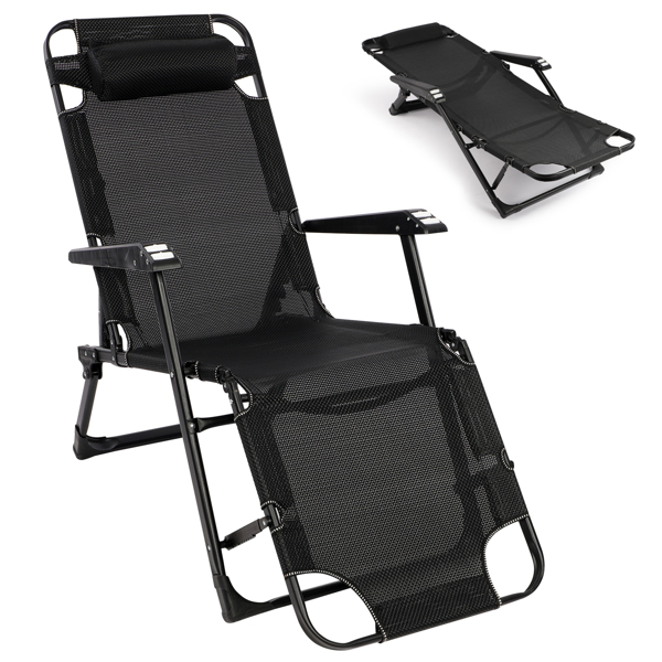 带可拆卸头枕的阳光椅折叠躺椅，零重力花园椅，可调节靠背和扶手，适合庭院泳池边阳台后院的户外阳光椅花园椅-4