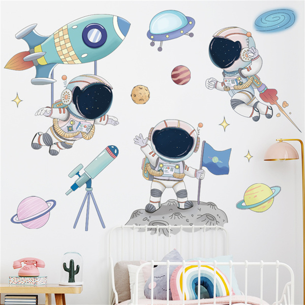 墙贴太空宇航飞行员贴画卡通儿童房贴纸幼儿园教室装饰布置-1
