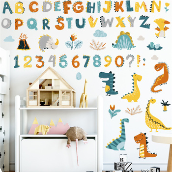 幼儿园男孩恐龙字母贴纸儿童房装饰贴早教数字贴画自由组合墙贴