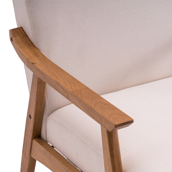 简约单人沙发椅 实木 软包 米白色 室内休闲椅 复古风 N101-9