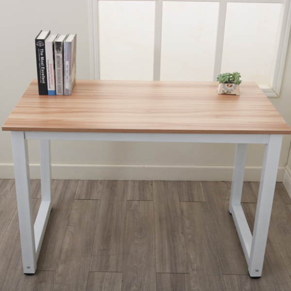 橡木色桌面+白色管架 刨花板贴三胺 110cm 电脑桌 N002-8