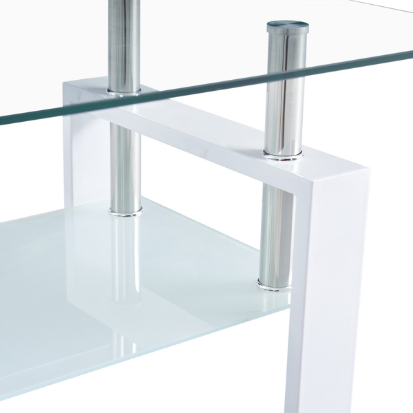 N101  弓形双层 钢化玻璃铁管腿 方形 清玻白色腿 100*60*45.5cm 茶几-8