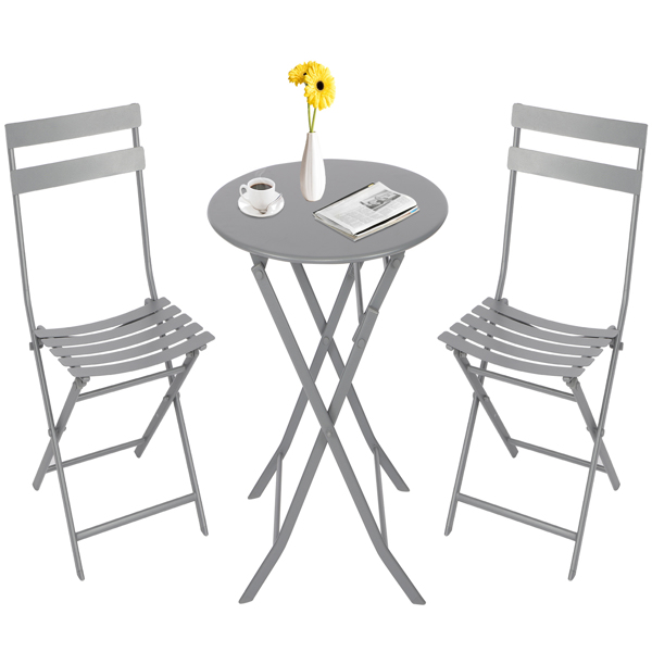 折叠式小酒馆餐桌椅套装，高级钢制折叠式餐桌椅，户外花园庭院门廊池边草坪阳台的餐厅家具套装-1