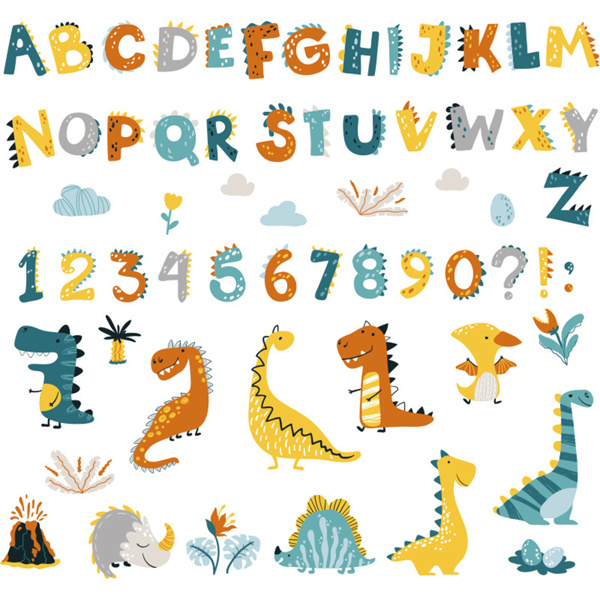 幼儿园男孩恐龙字母贴纸儿童房装饰贴早教数字贴画自由组合墙贴-3