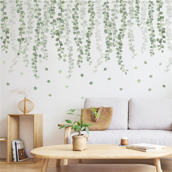 北欧简约墙贴小清新绿叶踢脚线顶角线植物自粘纸墙壁纸-4