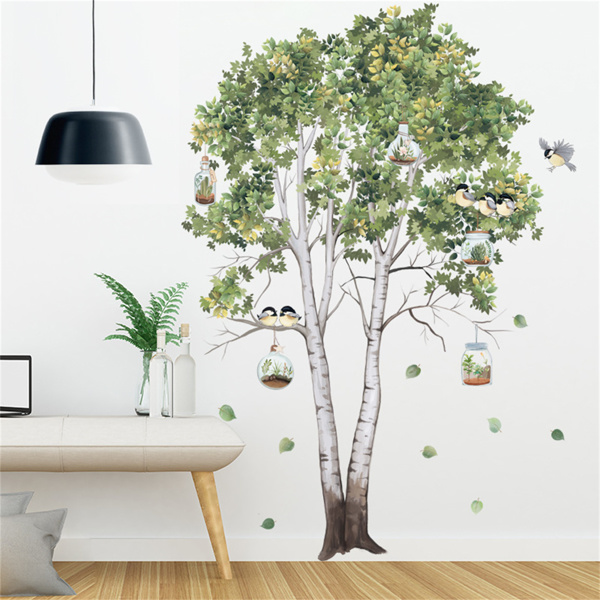 居室背景桦树贴纸清新植物墙壁贴纸卧室沙发背景墙面装饰墙贴画-1