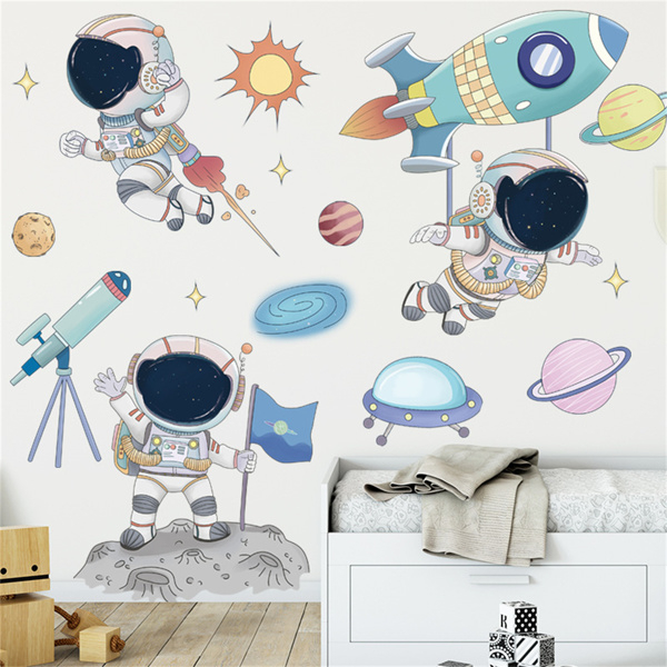 墙贴太空宇航飞行员贴画卡通儿童房贴纸幼儿园教室装饰布置-4