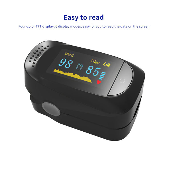 黑色 TFT屏指夹血氧仪脉搏血氧饱和度心率检测（2节7号电池 出货不带电池 亚马逊全平台、ebay美国英国澳大利亚禁售）