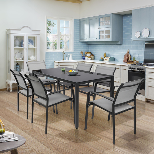 花园式餐桌，现代长方形玻璃餐桌，黑色玻璃餐桌用于餐厅厨房家具-9